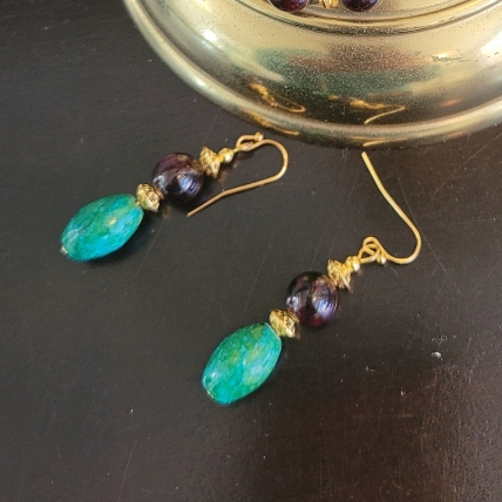 Turquoise & Wood With Gold Accent 3 Piece Set - Picture 2 of 3